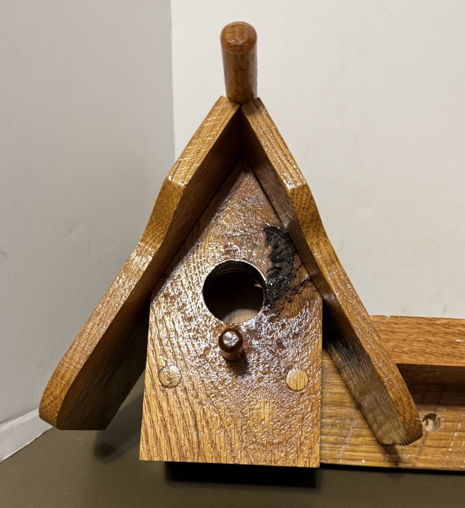 Handmade Double Birdhouse Shelf / Coat rack Carved Wood Hooks Vintage