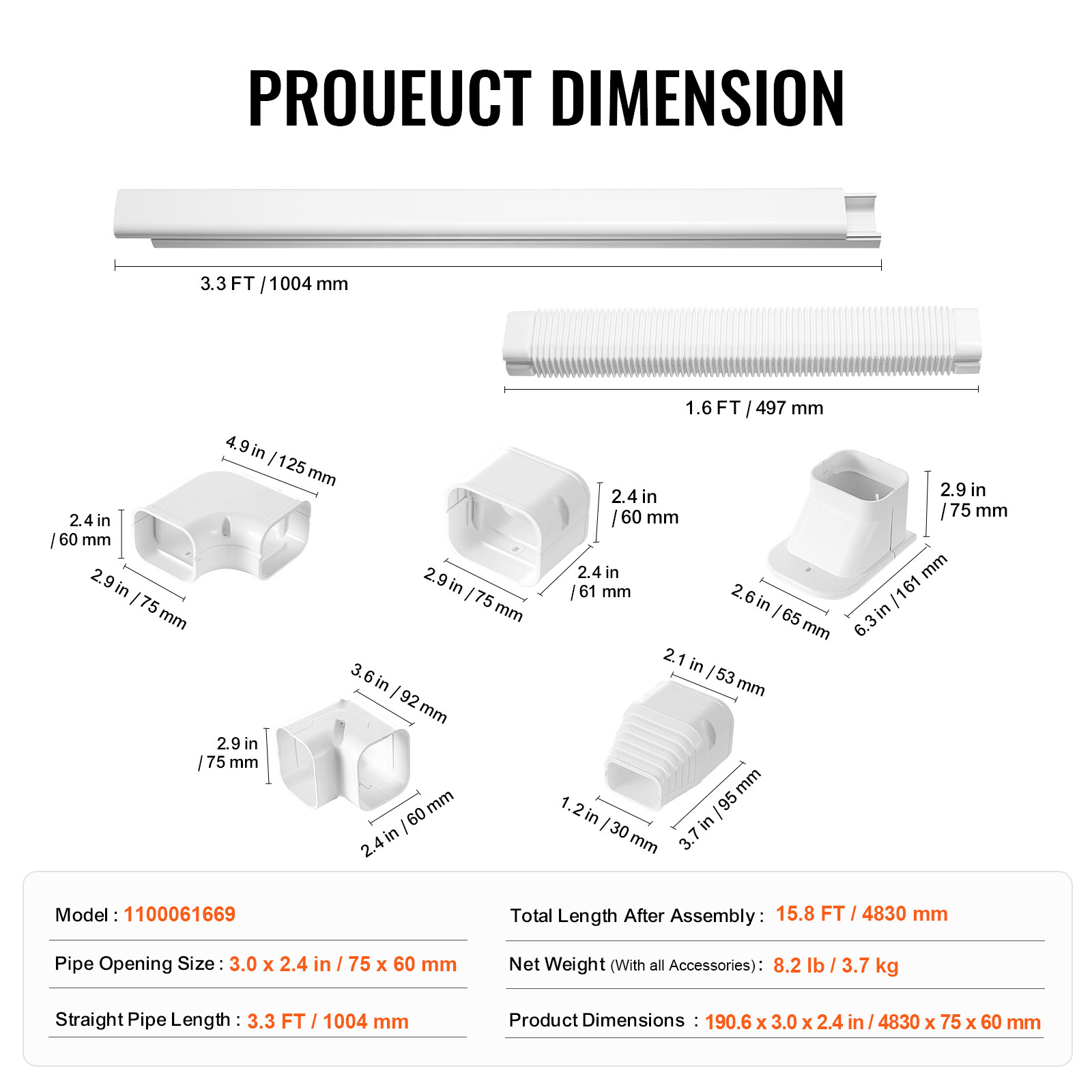 VEVOR 3" W 15.8Ft Line Set Cover Kit For Mini Split/Central Air Conditioner PVC