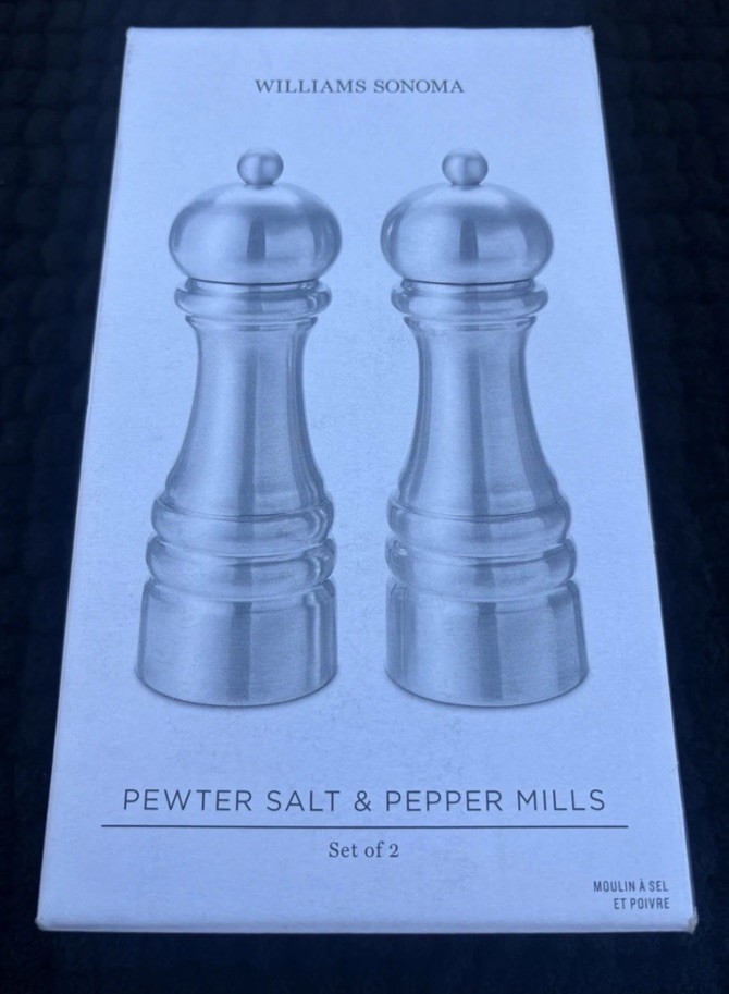 Williams Sonoma “PEWTER” Salt And Pepper Mills Set - 7” |MADE IN ITALY| NEW