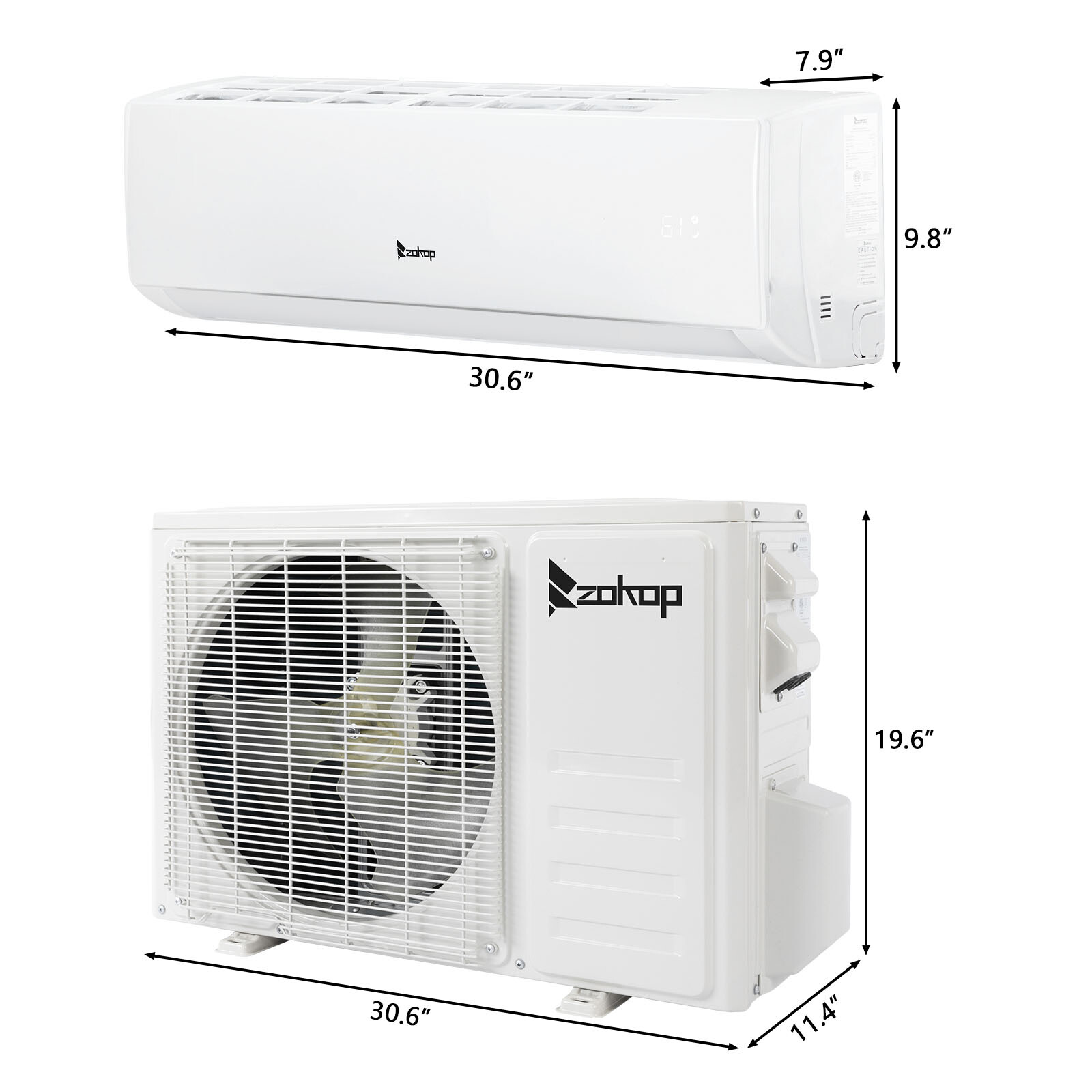 11,000 BTU Ductless Mini Split Air Conditioner, Heat Pump With/AC Unit KIT, Wifi