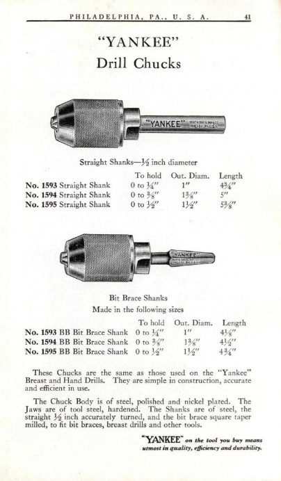 NOS 1/2" Inch Capacity Yankee Drill Chuck No. 1595 Straight Shank North Bros MFG