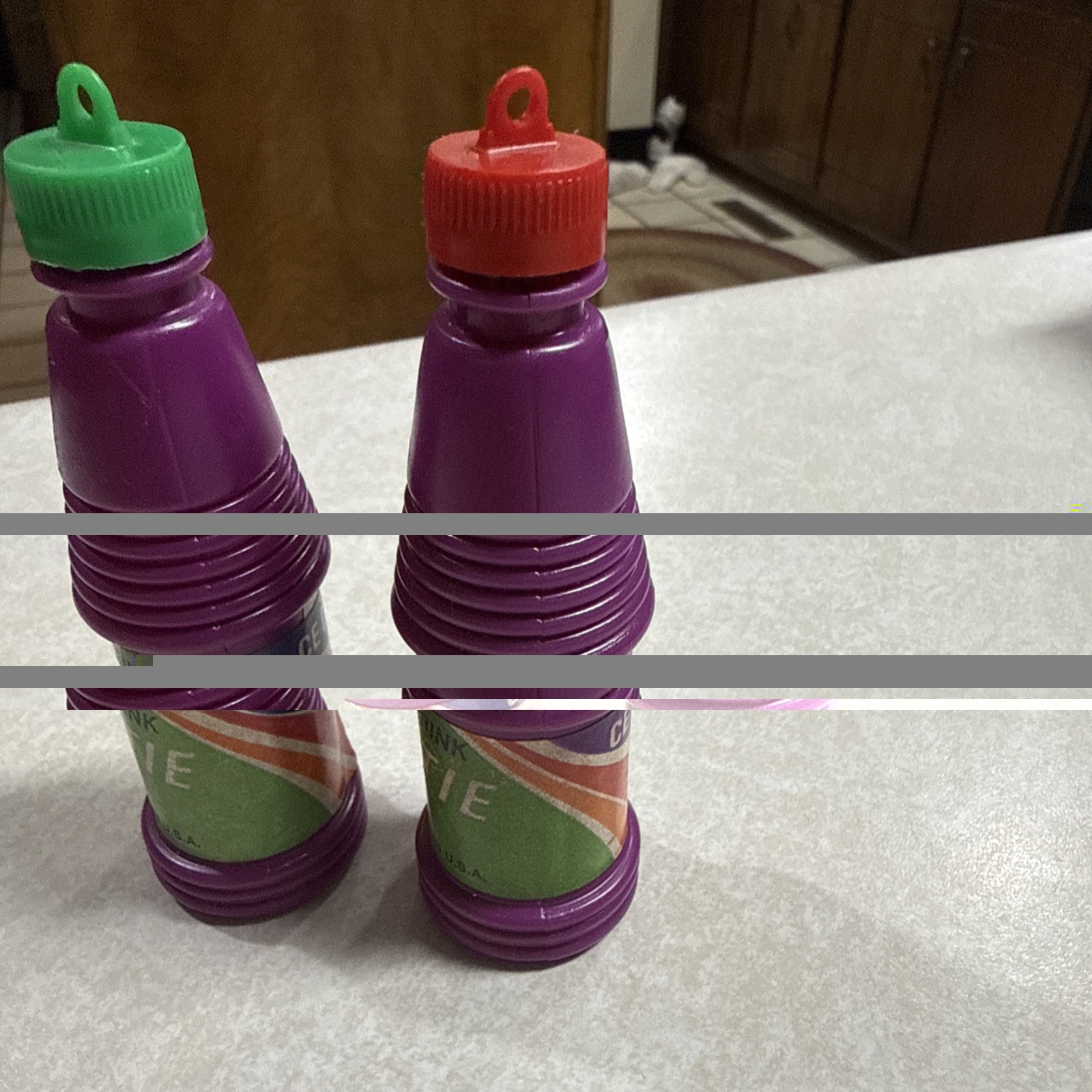 2-Vintage 1970’s CE DE SMARTIE-ADE FRUIT POWDER CANDY BOTTLE candy inside