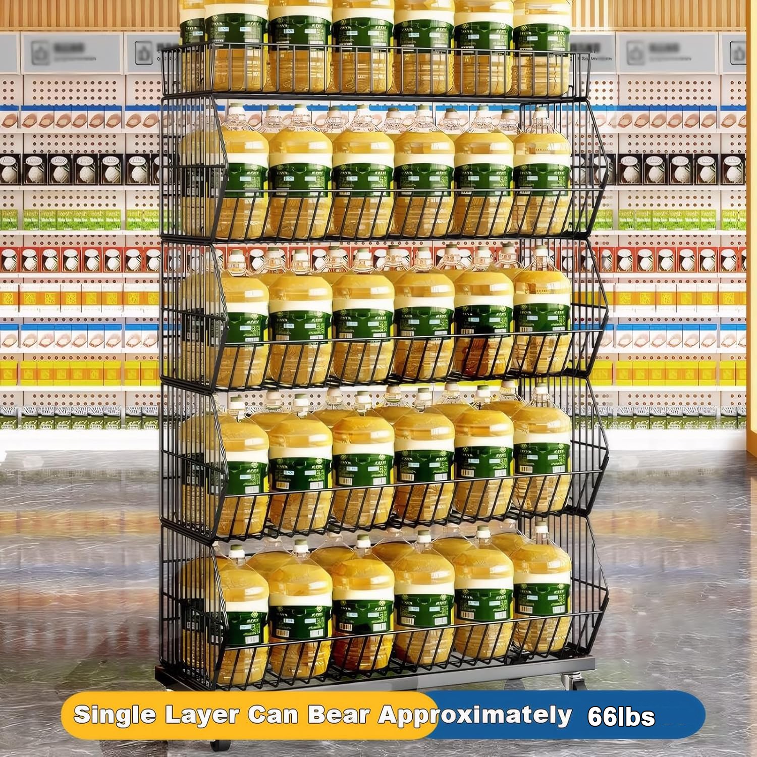 Retail Display Market Shelf Large 5 Layer Potato Chip Displays Stand w/ Wheels