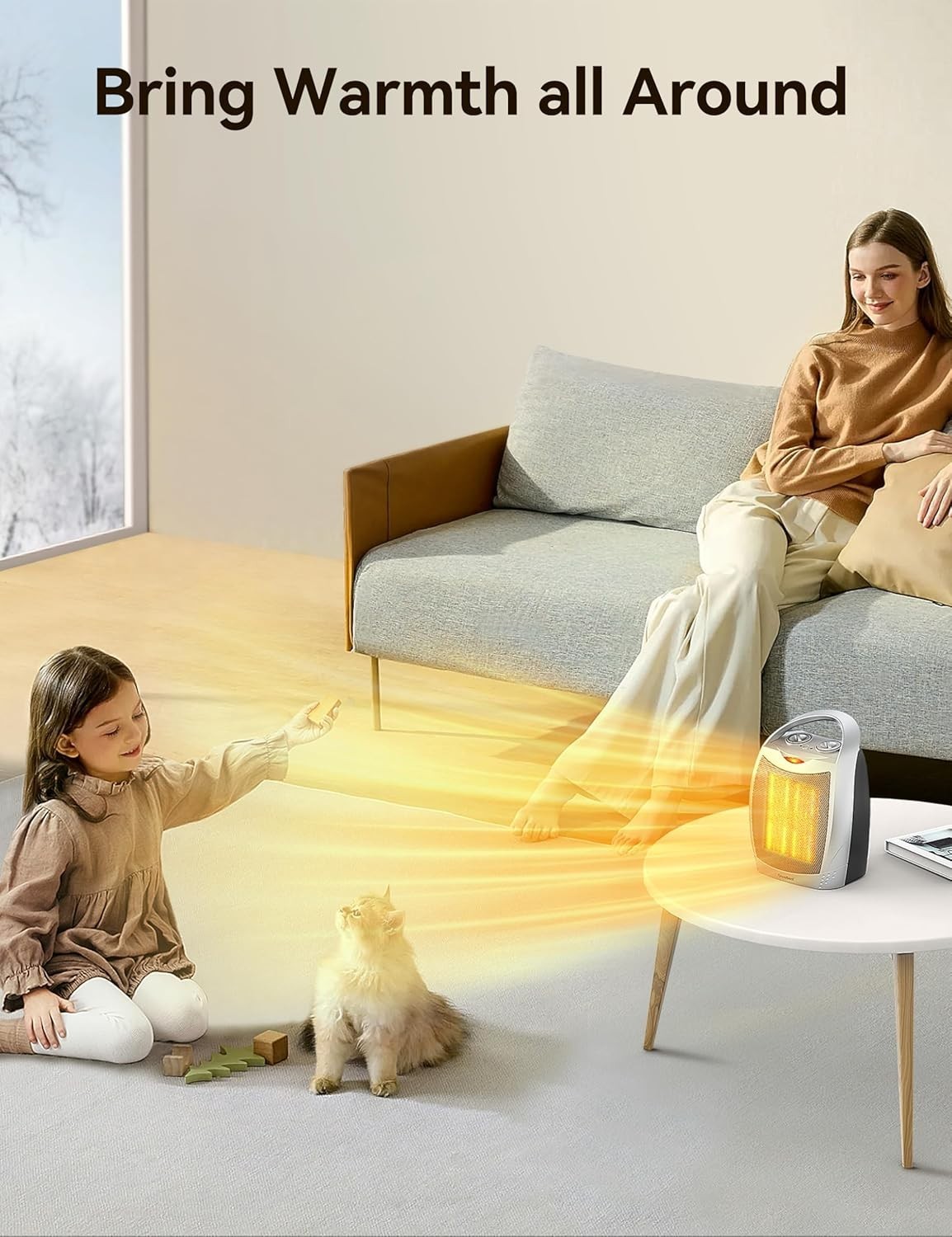 Portable Electric Space Heater with Thermostat, 1500W/750W Safe and Quiet Cerami