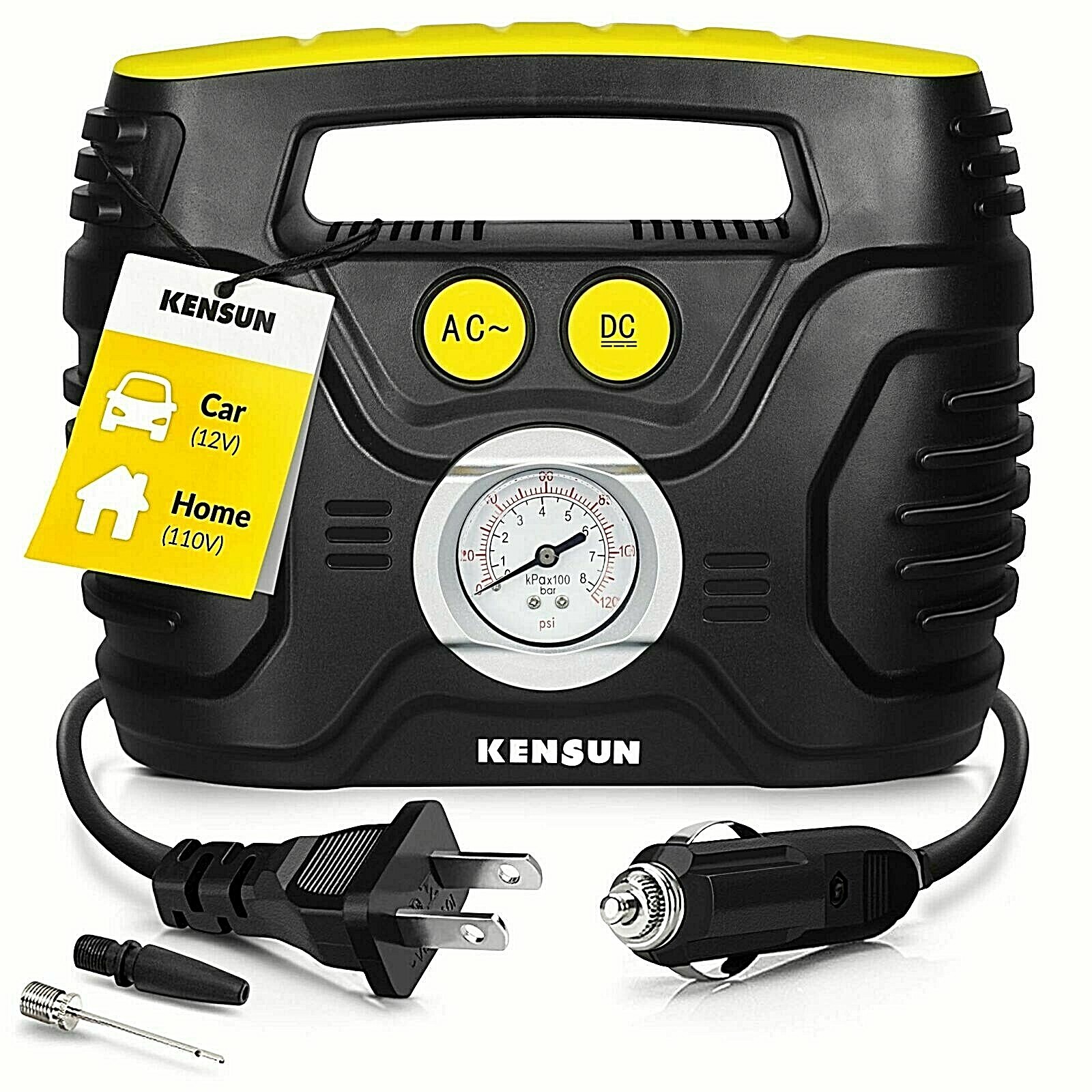 Kensun Portable Air Compressor Pump for Car 12V DC and Home 110V AC
