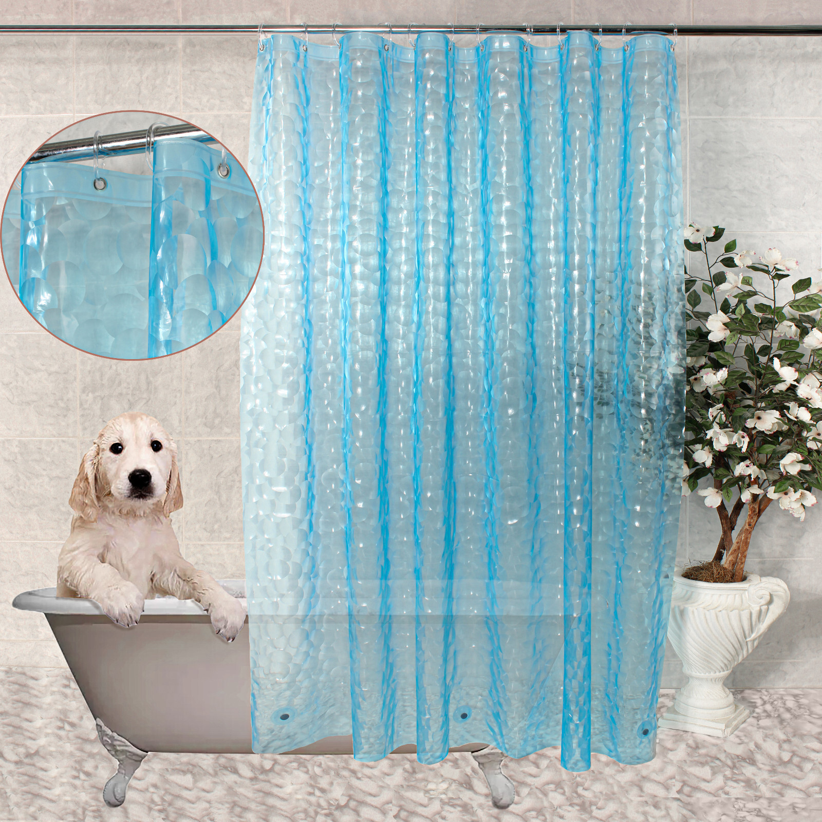 3D PEVA Shower Curtain Liner Heavy 8G Semi Transparent Plastic 70 x 72 in + Hook