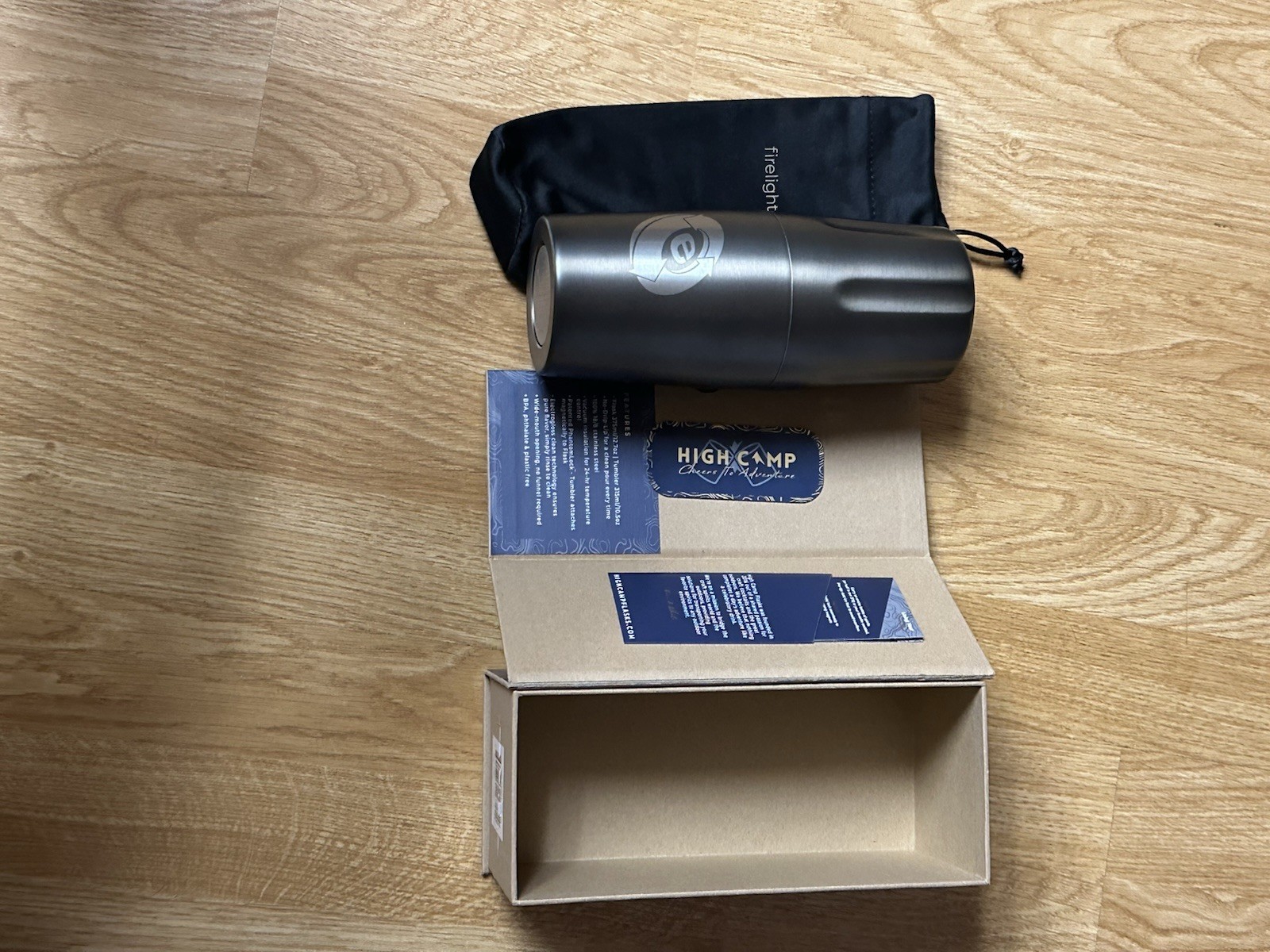 High Camp Firelight Flask 375 Onyx | All-In-One 2-Piece Bar Set | Stainless