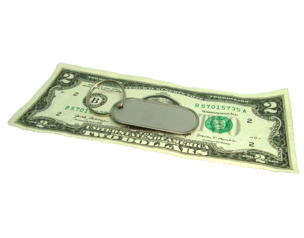 Military Style Rolled Edge Dog Tag Silver Matte (Dull) Finish + 1" in. Key Ring