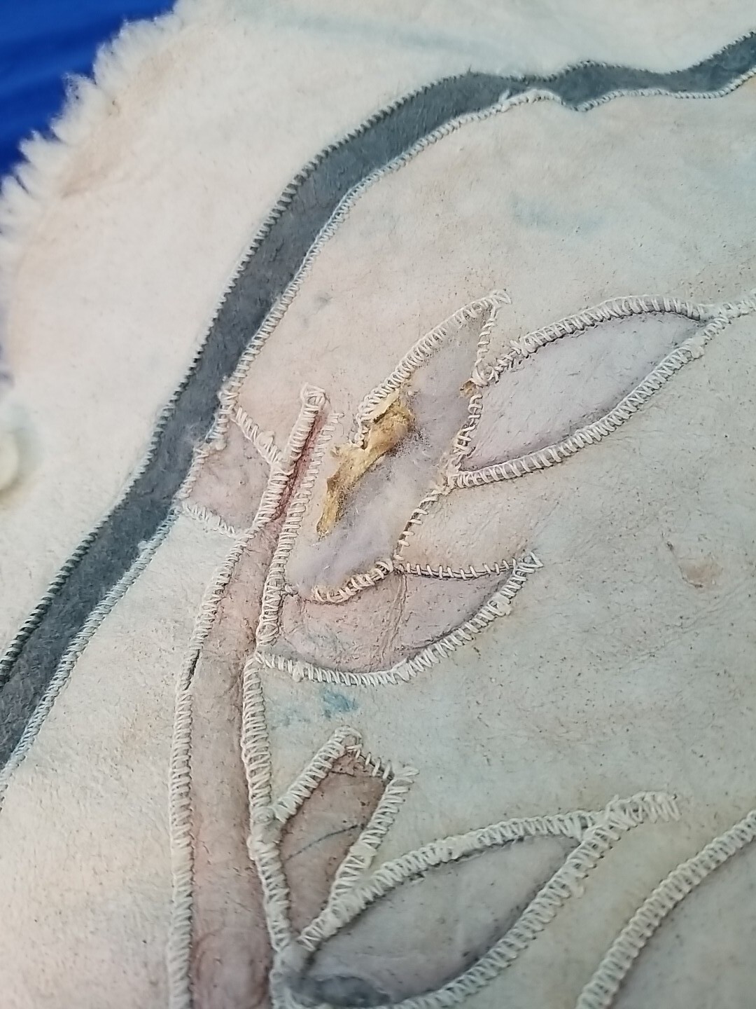 Vintage Austrailian Sheepskin Patchwork Rug Wall Hanging 19" Round Koala Bear