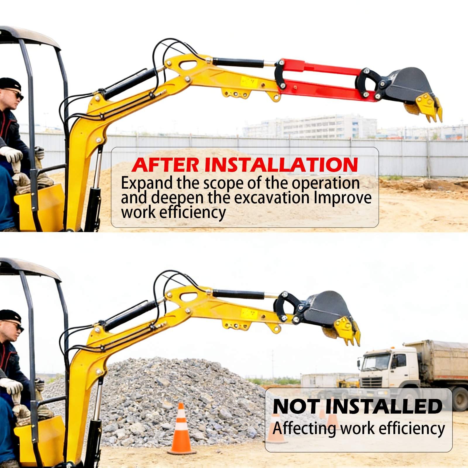 28in，Excavator Arm Extension Kit for 0.8Tons-2tons Mini Excavator