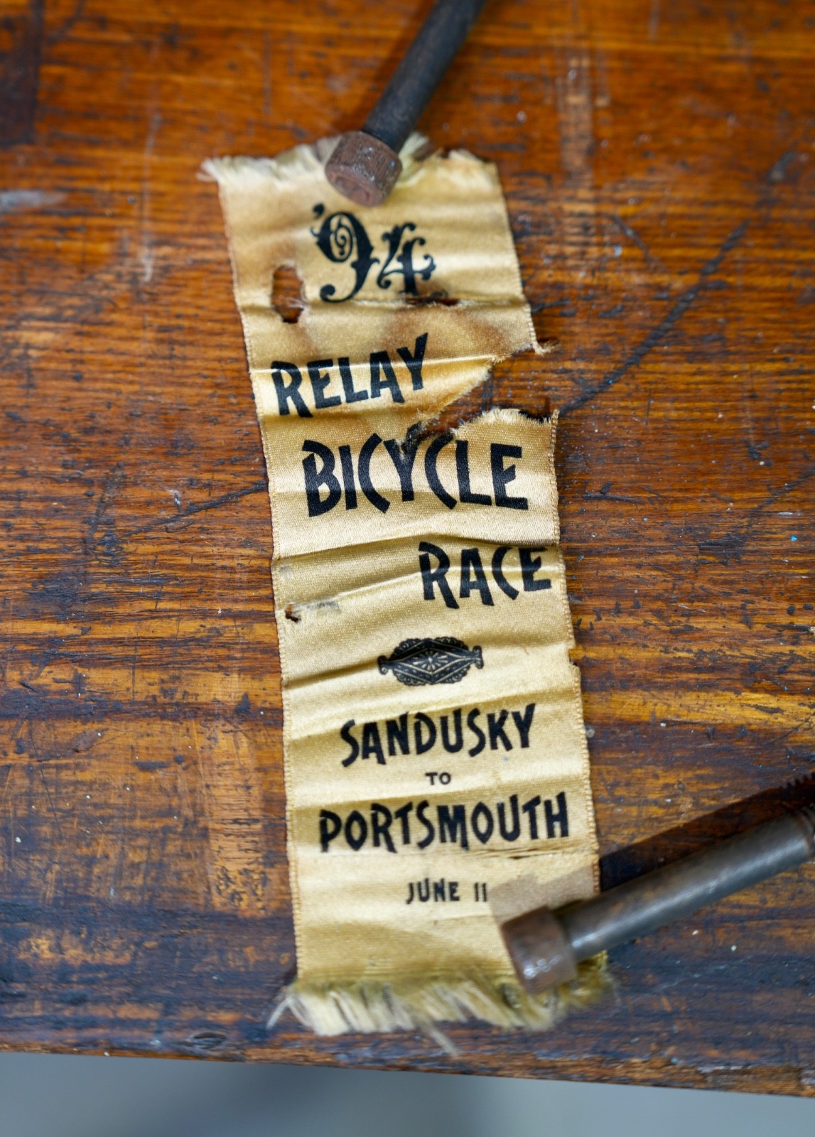 Antique 1800's High Wheel Bicycle Race Gold Pinback Award 1st Place Mansfield OH