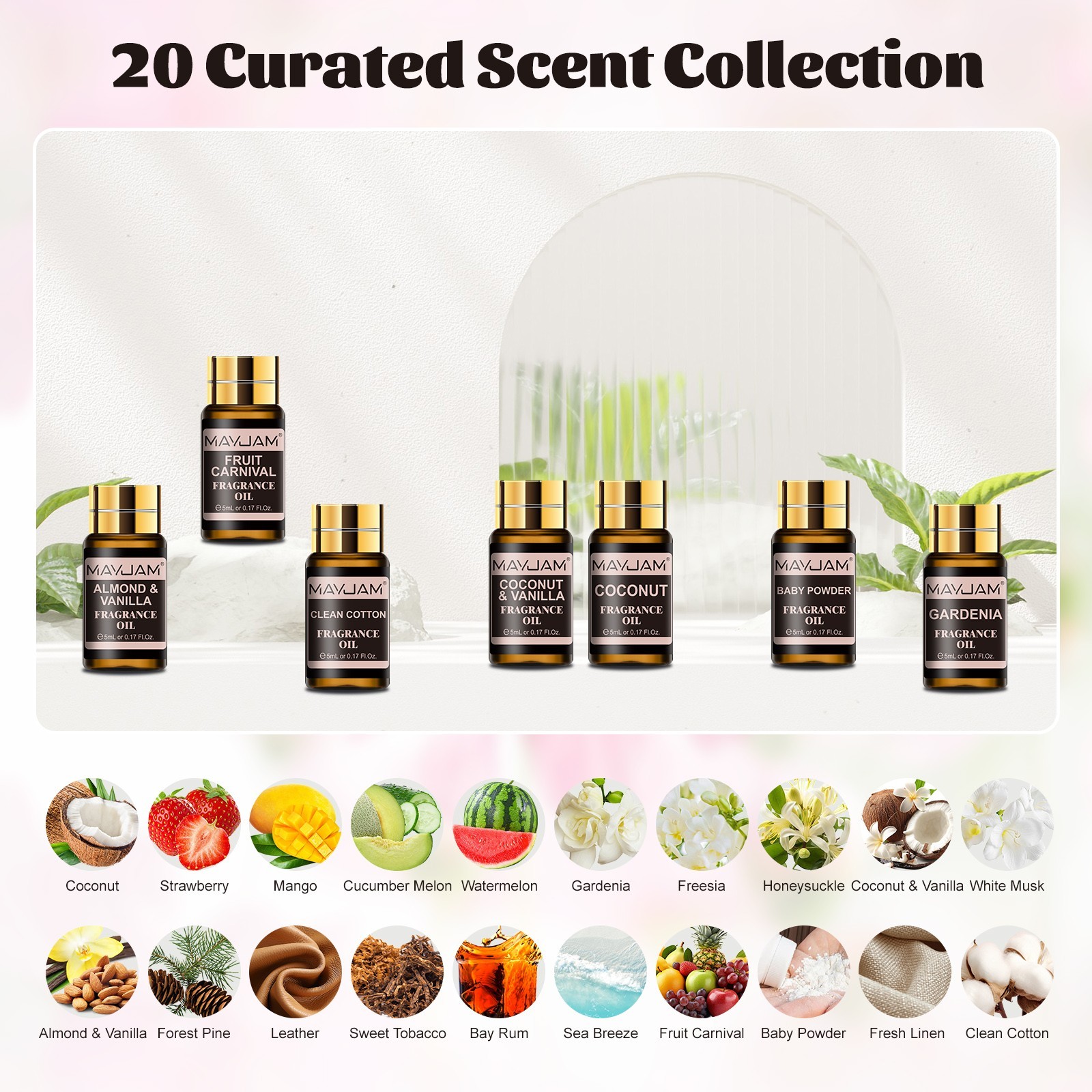 MAYJAM 20Pcs Fragrance Oil Gift Set for Candle Soap Incense Making Scented Oils
