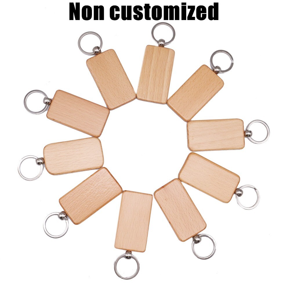 10pcs Rectangle Wood Keychain Engraving Blank Diy Tags Wood Accessories Gifts