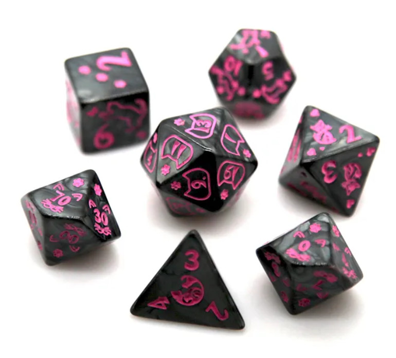 🐱🐾 Playful Paws (Purple) DnD Dice Set | Dungeons and Dragons | 7 Dice RPG