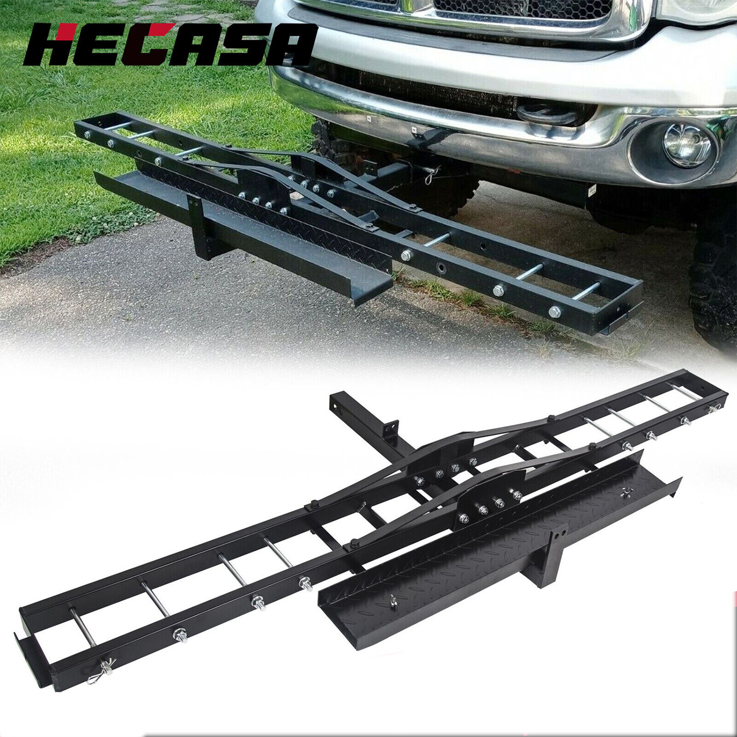 Black Motorcycle Scooter DirtBike Carrier Hauler Hitch Mount Rack Ramp Anti Tilt