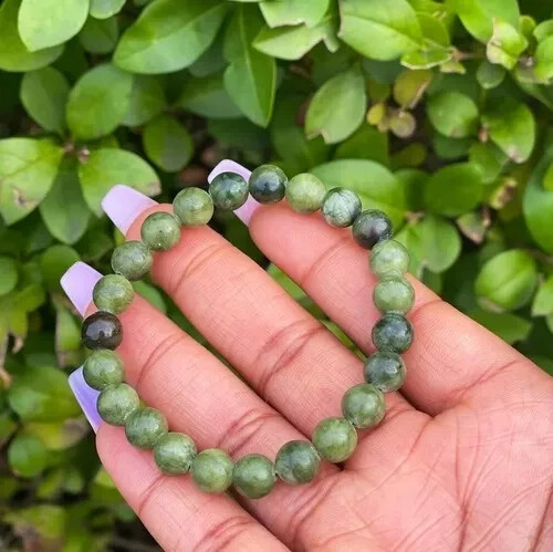 Natural Nephrite Jade 8mm Beaded Crystal Healing Reiki Stretchy Luck Bracelet