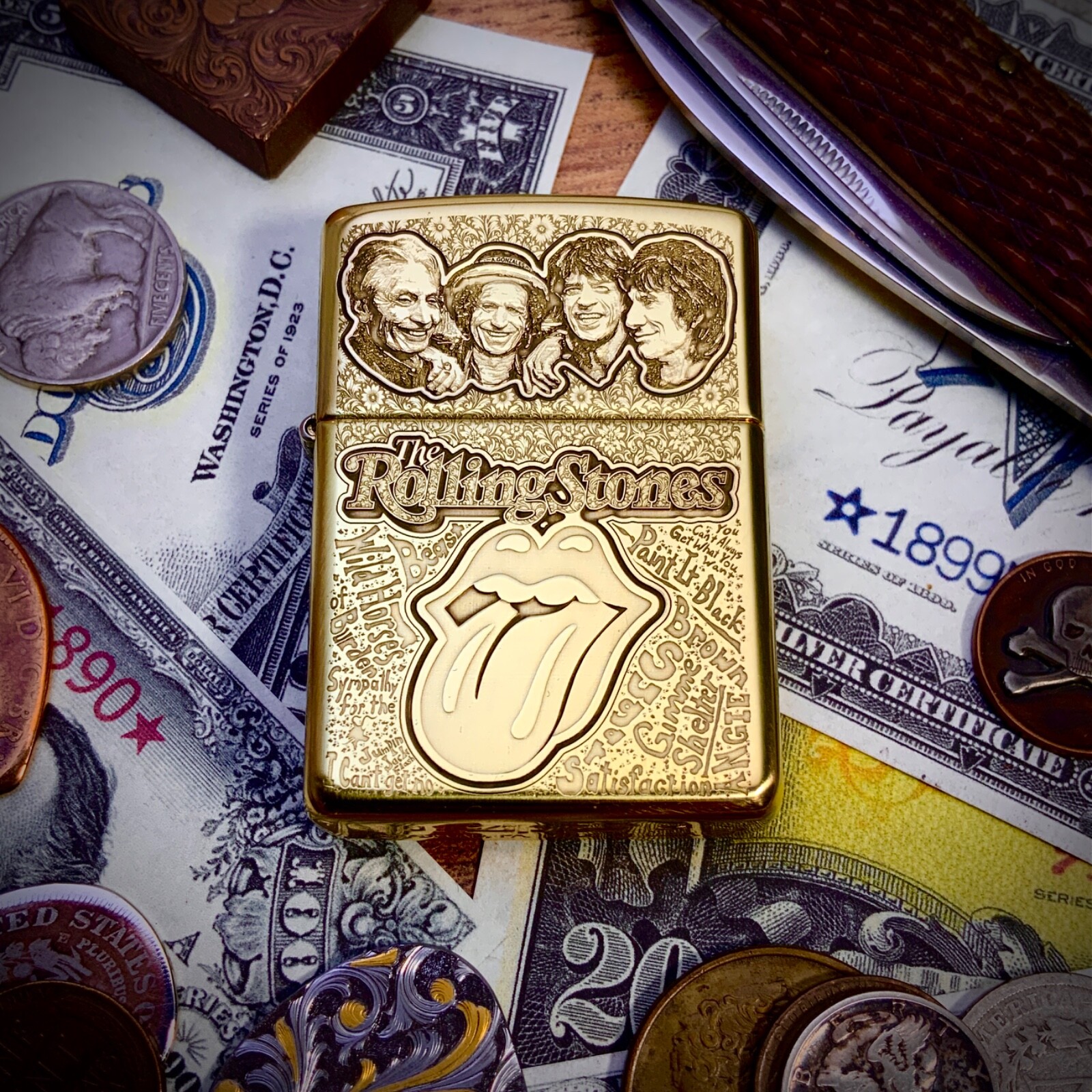 Zippo “Rolling Stones” Themed Engraved Brass Armor Lighter Limited Edition of 50