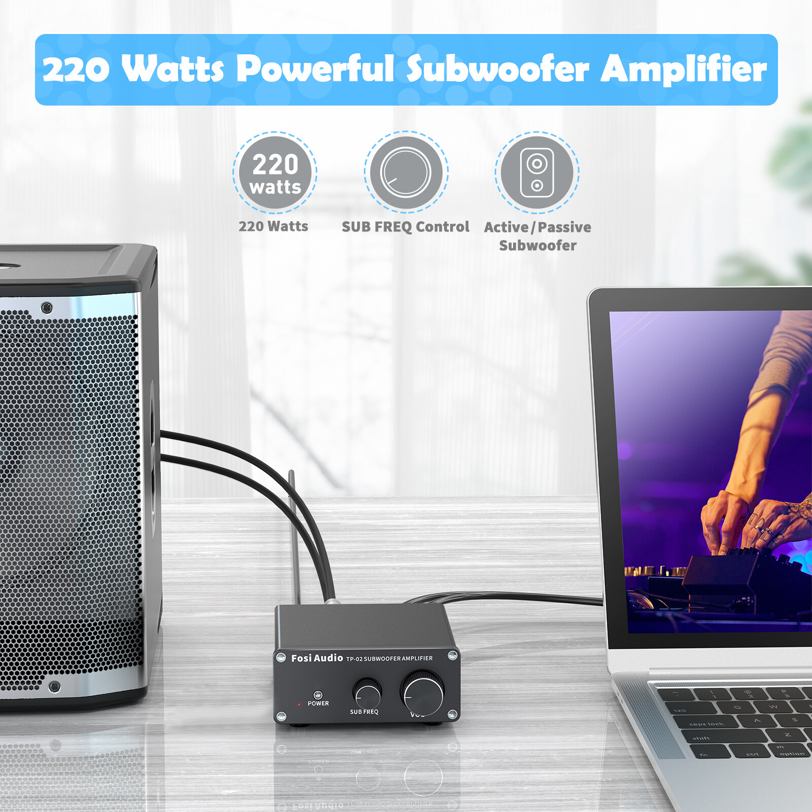 Fosi Audio TP-02 Subwoofer Amplifier Mini Digital Sub Bass Integrated Amp 220W