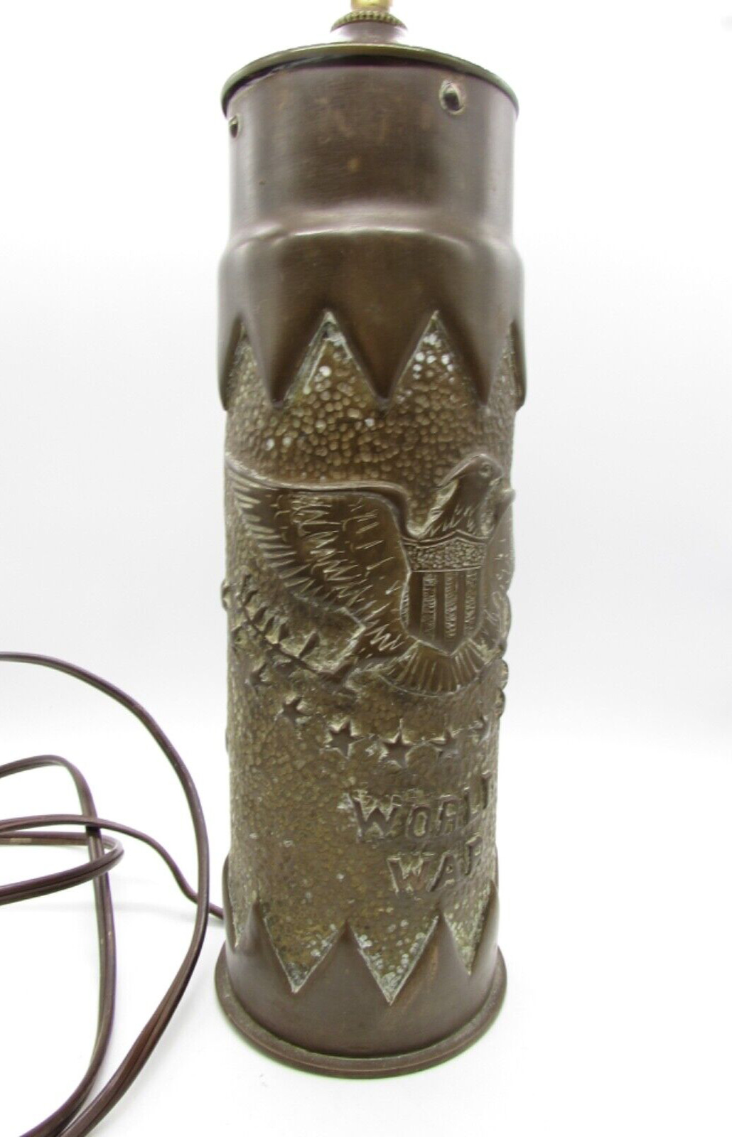 Original WWI US Shell Eagle Stars & Shield Trench Art VERDUN Lamp