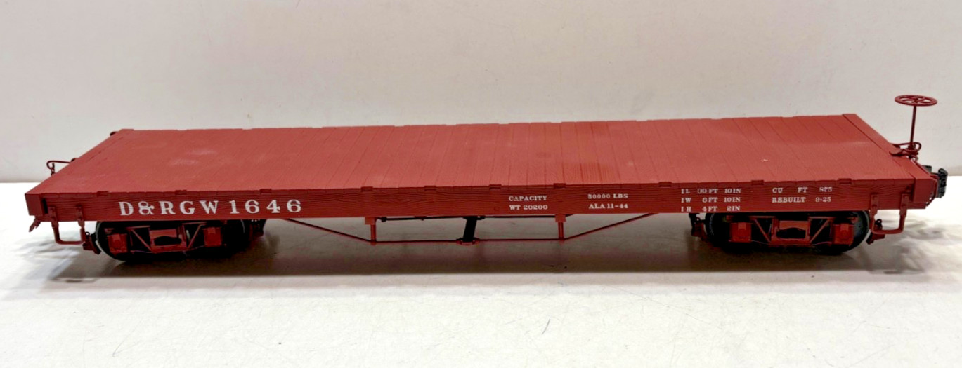 ACCUCRAFT/AMS "1:20:3" SCALE AMS  D & RGW #1646 NARROW GAUGE FLAT CAR, EXCELLENT