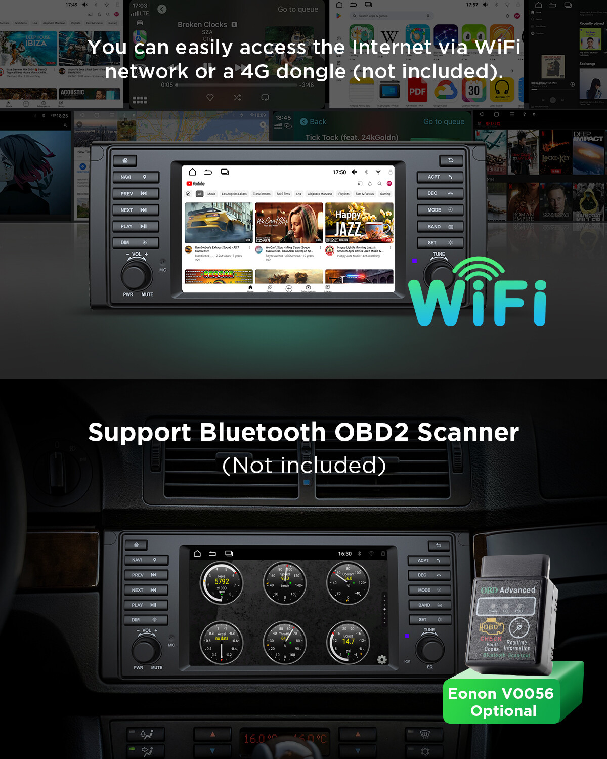 CAM+DVR+OBD+7" Android 13 Car Stereo GPS Navigation Radio CarPlay for BMW E39 M5