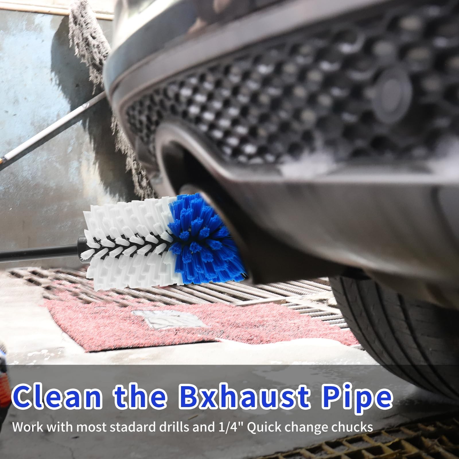 Wheel Brush, Soft Drill Cleaner Brush for Car Blue+white