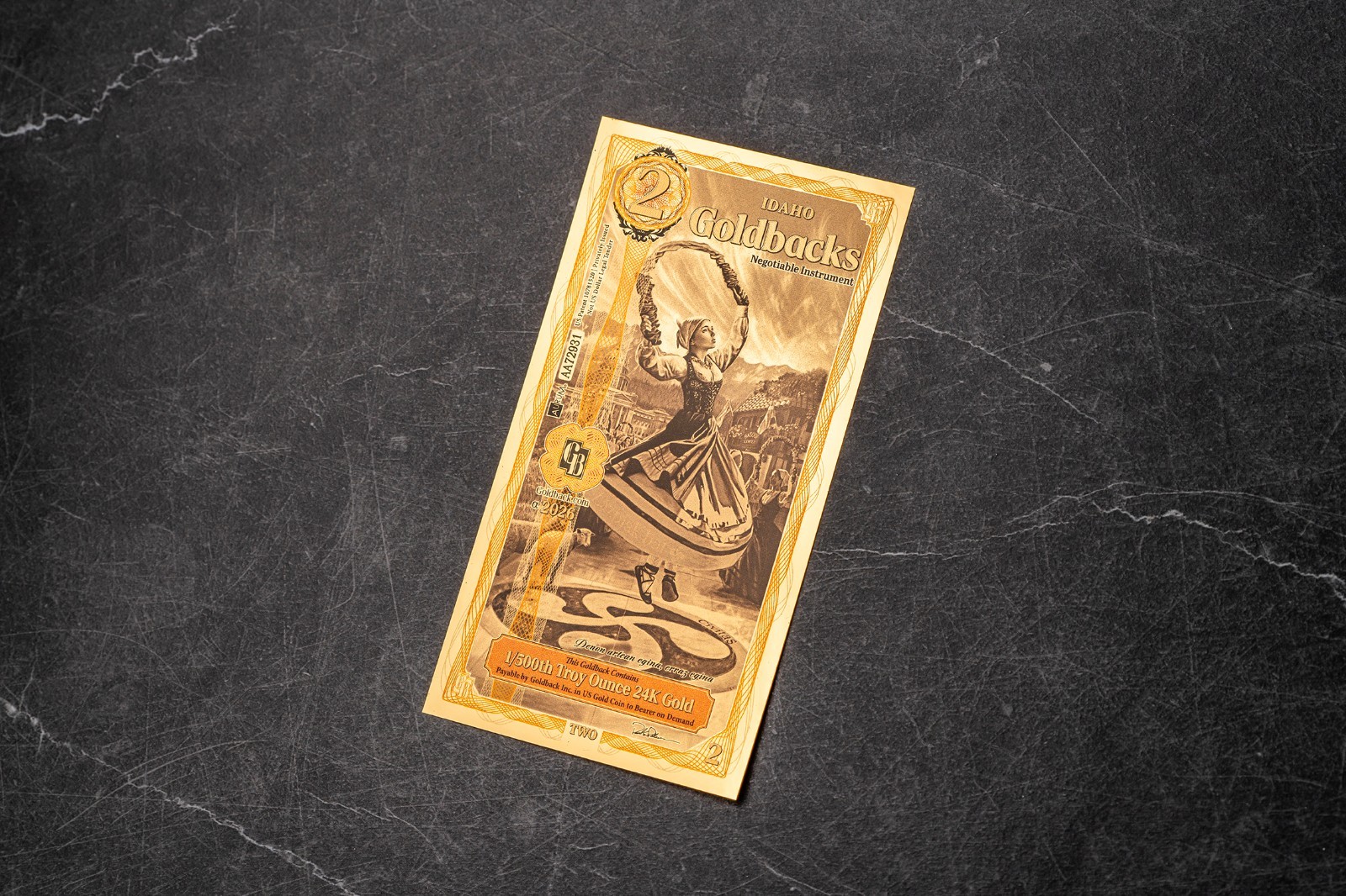 2026 - 2 IDAHO Goldback Aurum Gold Foil Note 1/500 oz 24kt .999 Fine PRESALE
