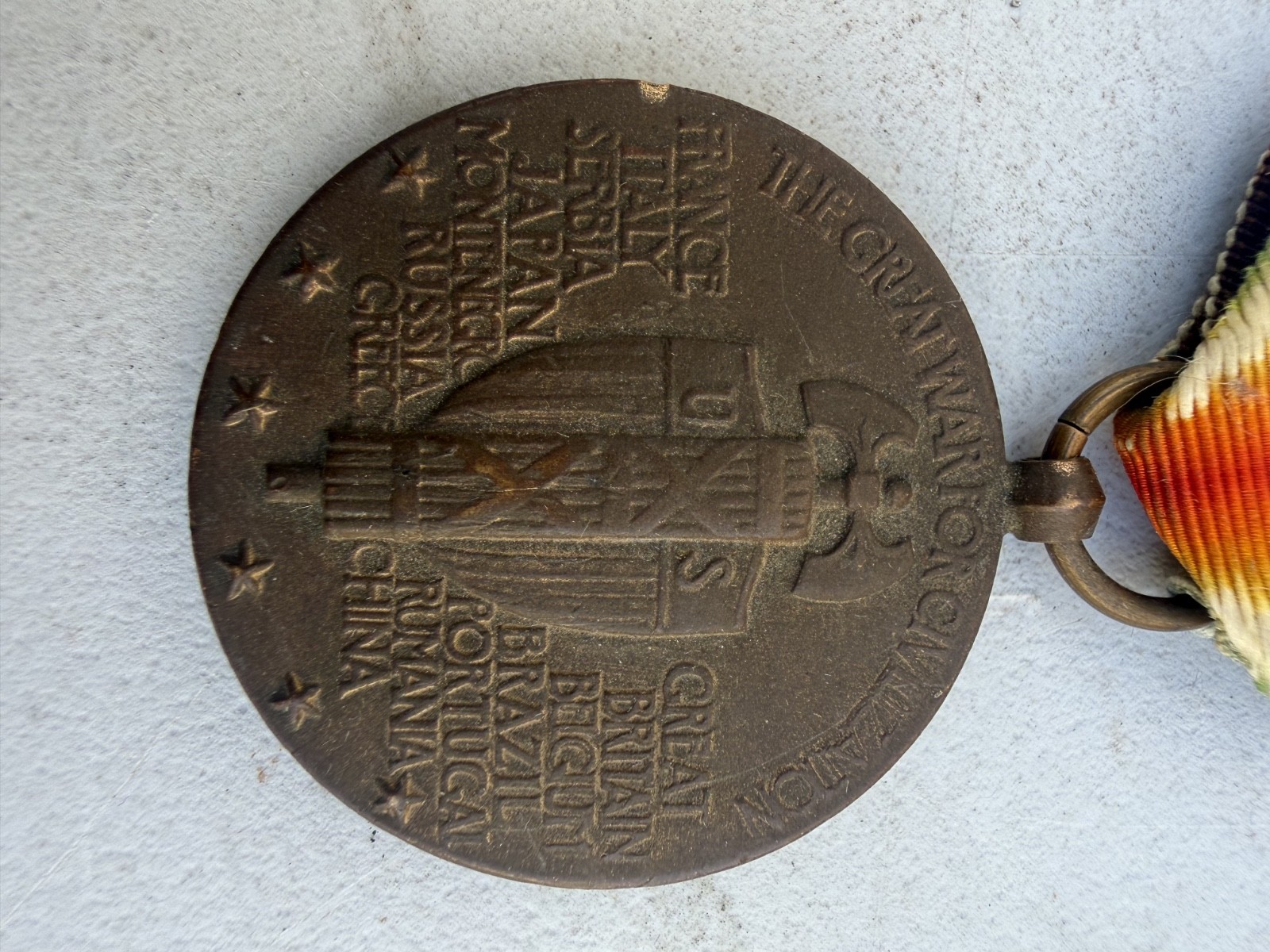 WW1 VICTORY MEDAL 3 CAMPAIGN BARS Vintage Military Memorabilia World War One