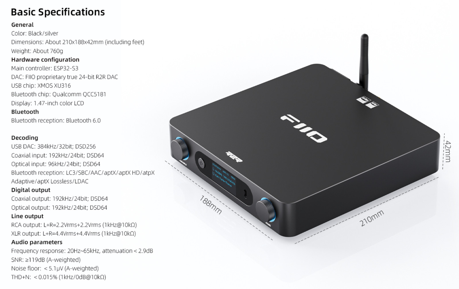 FiiO BR15 R2R High-Resolution Bluetooth 6.0 Audio Receiver with QCC5181 (Black)