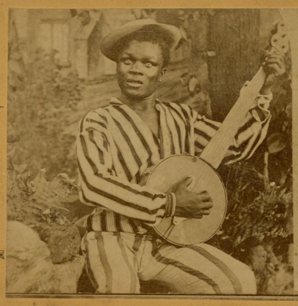 African American Musician 1870 Black Music Banjo Vaudeville Stereoview Blues