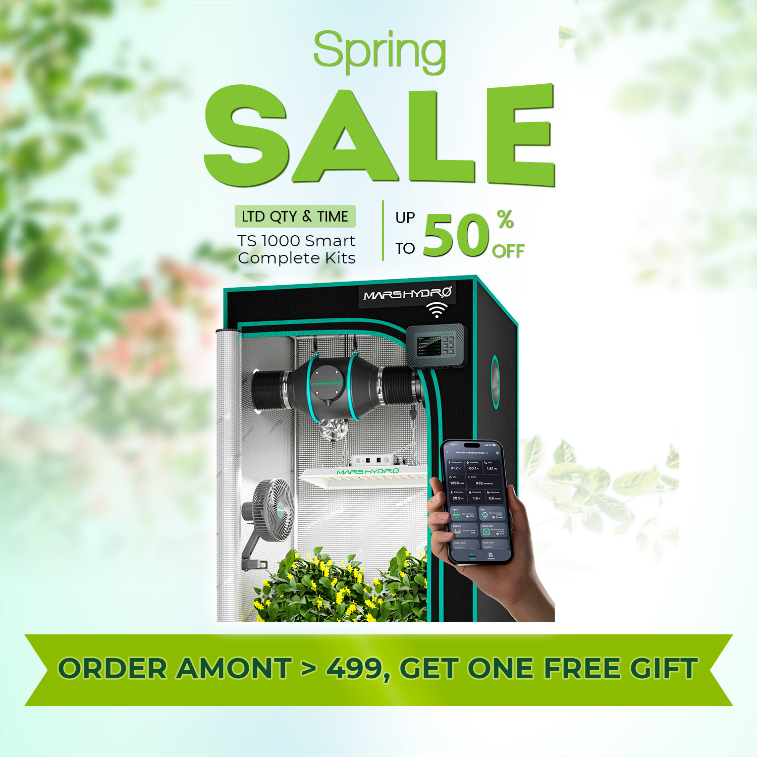 MARS HYDRO Complete Grow Tent Kit w/LED Grow Light 100w 200w 400w,Inline Fan Kit