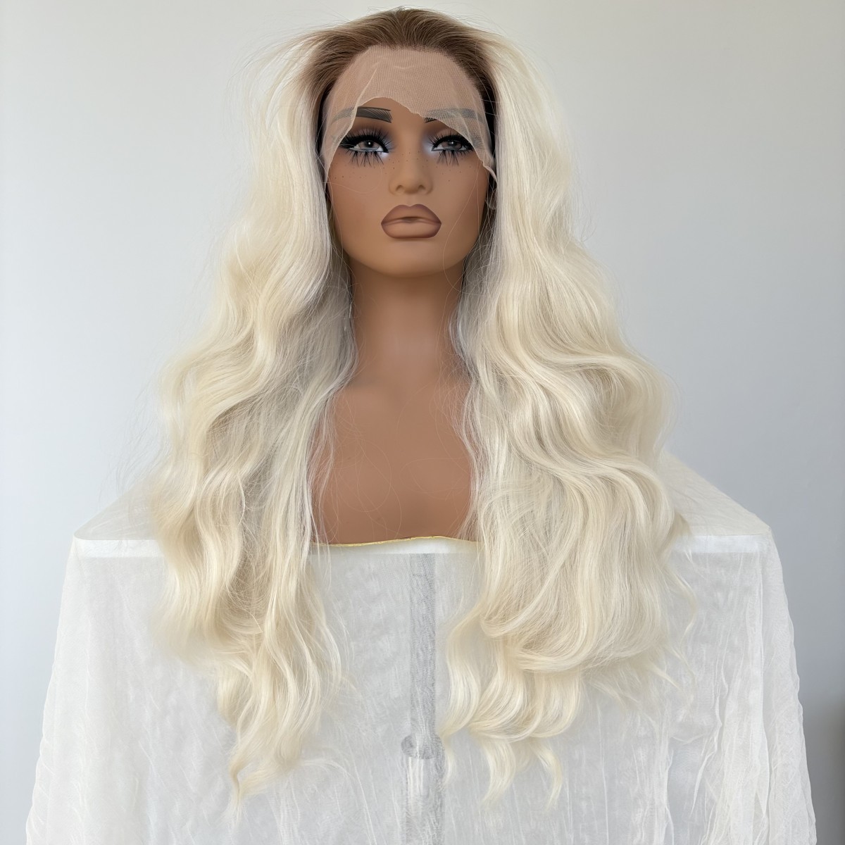 T Lace Front Wig Layered Synthetic Hair Heat Resistant Long Wavy Ombre Blonde