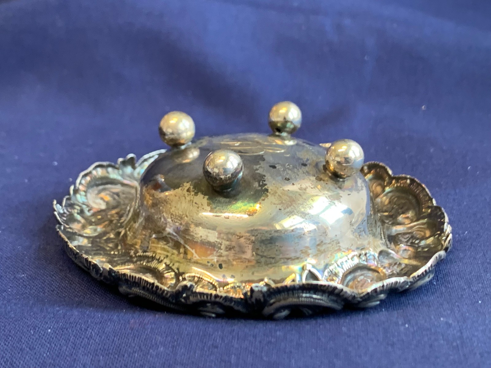 Antique Sterling Silver Condiment Dish Master Salt Cellar 36.66g Floral Repousse