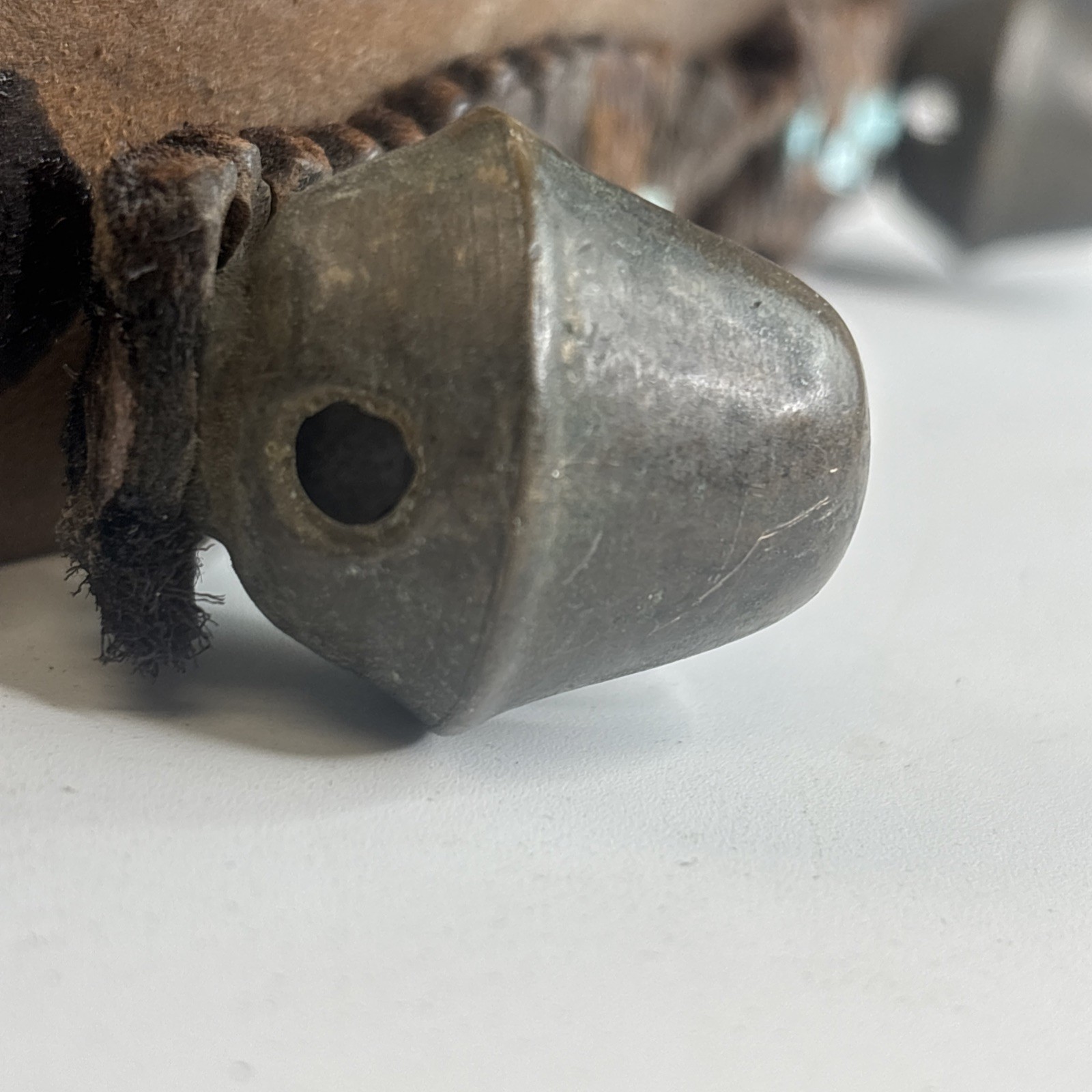 Antique 11 Brass Acorn Sleigh Bells on 41" Leather Strap w/ Copper Rivets VIDEO