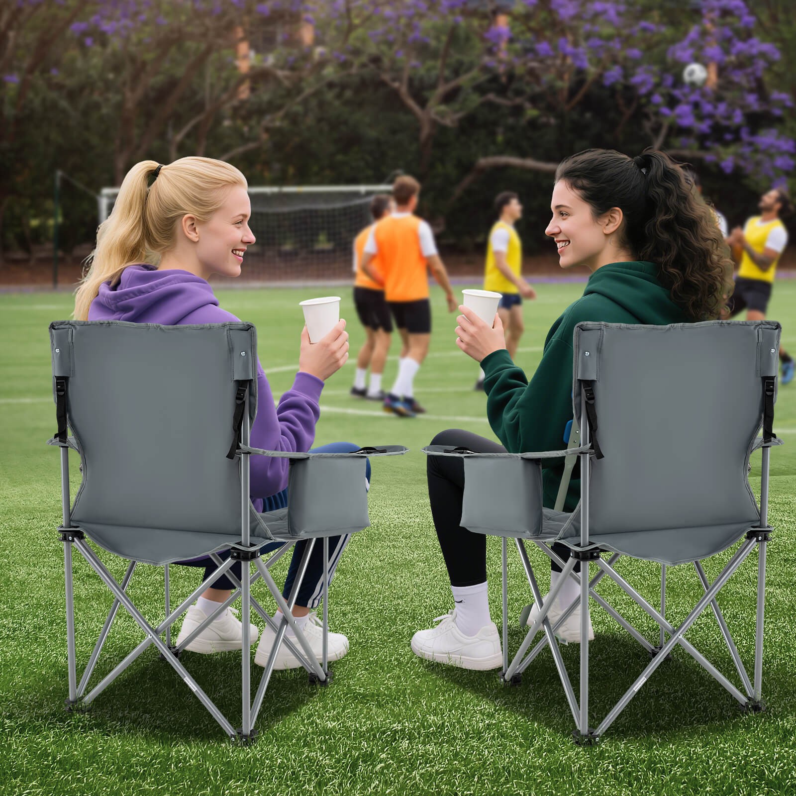 Oversized Camping Chairs Heavy Duty Outdoor Folding Chair w/Cooler Pouch