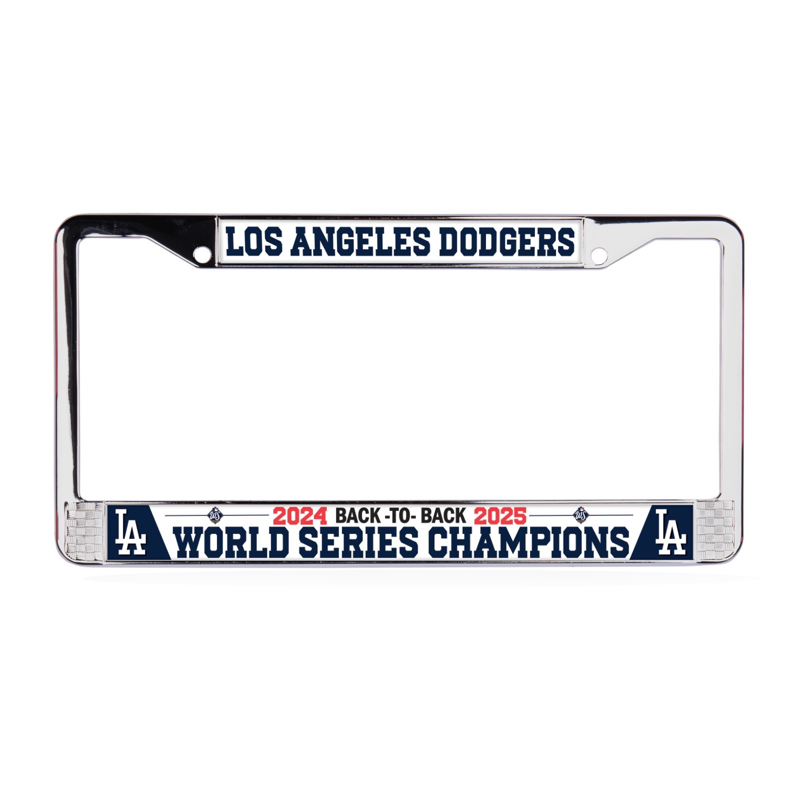 LA Dodgers Back to Back 24-25 World Series Champions 3D Chrome License Plate