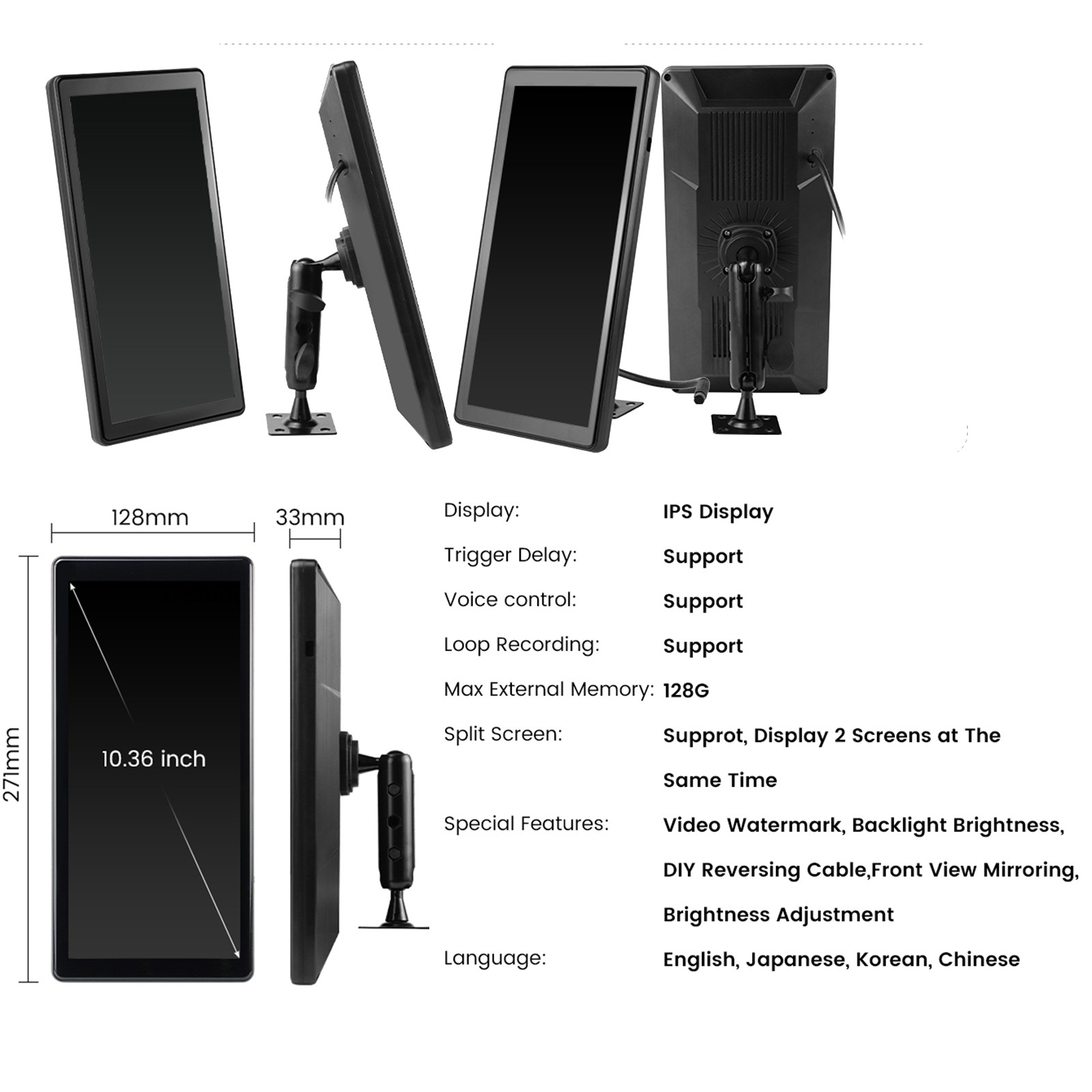 2ch 10.36" Monitor R L Side Electronic Rear View Mirror Camera truck/trailer/bus