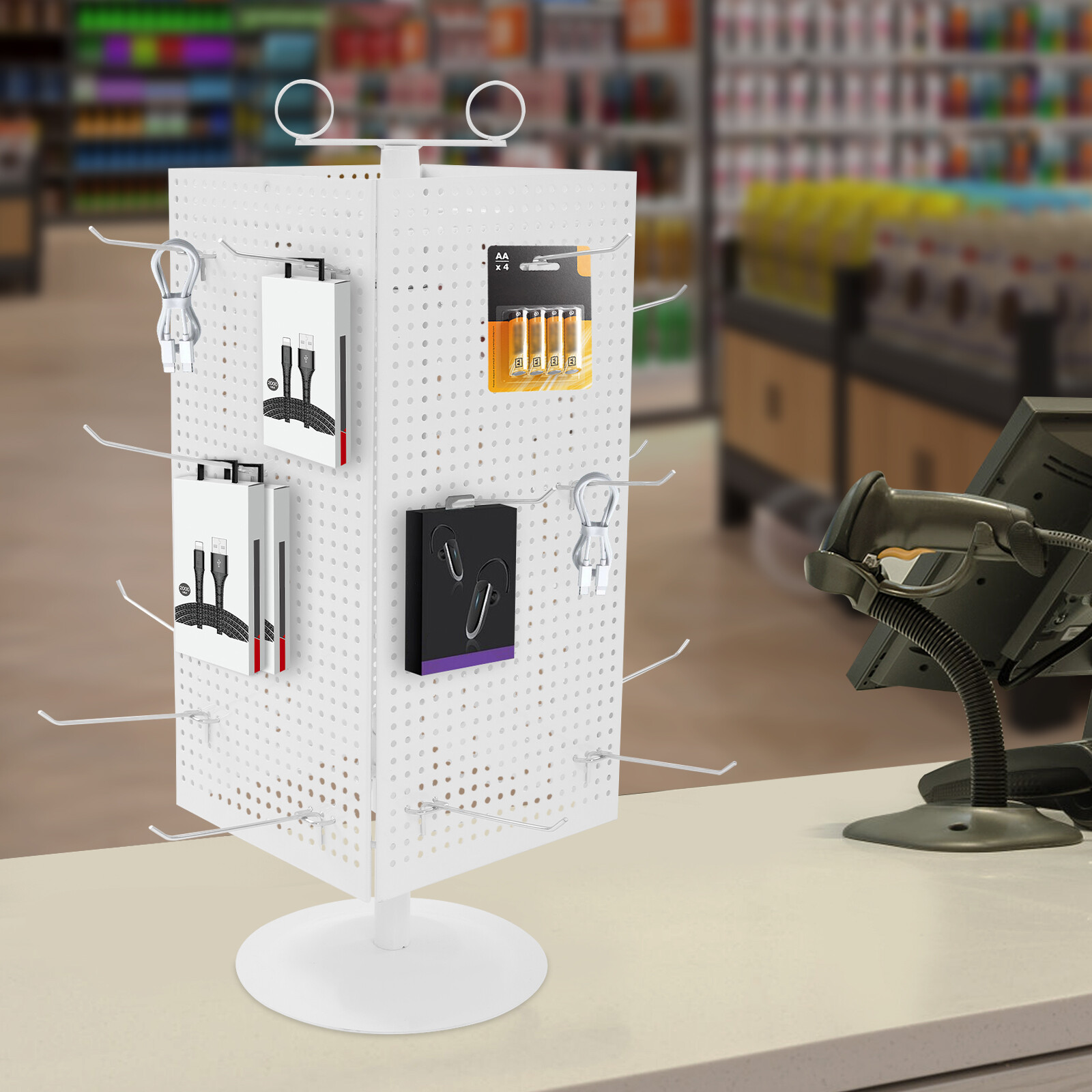 Retail Iron Counter Spinner & Rotating Pegboard Display Stand W/ 20* Hooks