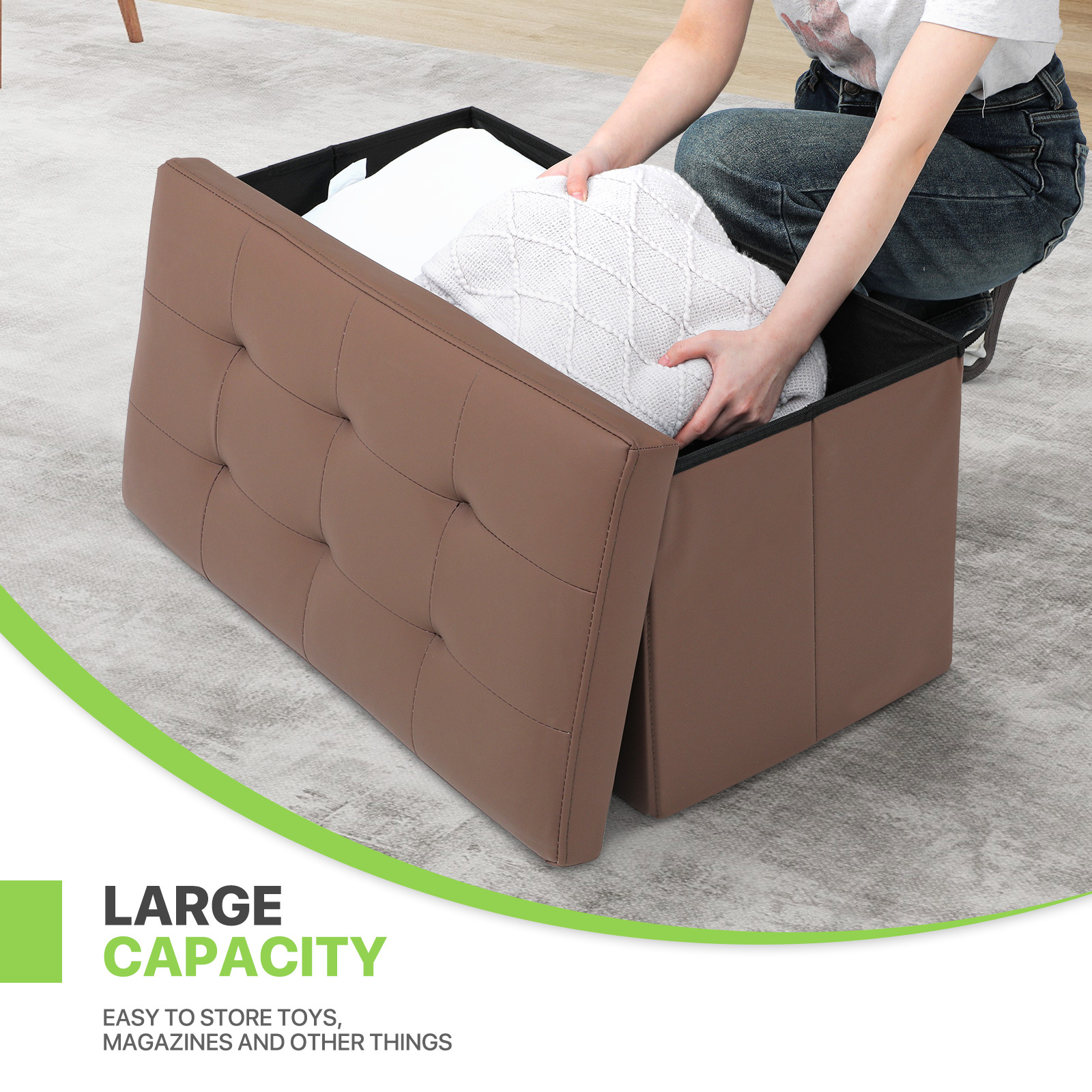 30"Lift Top Storage Ottoman Rectangular Bench Leather Upholstered Seat Footstool