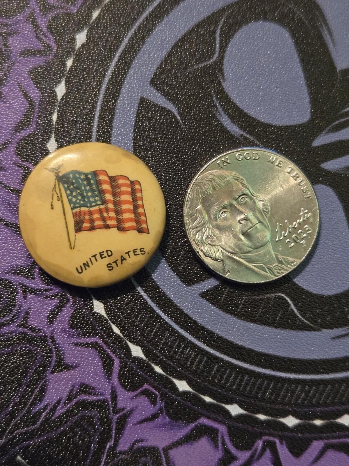 United States Country Flag Flag Pin Back Button Vintage