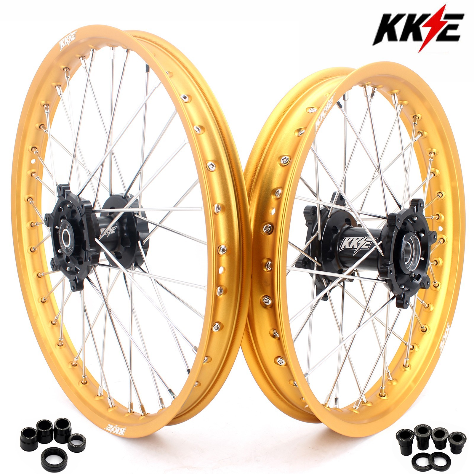 KKE 21/19 Wheels for Suzuki RM125 1996-2007 RM250 1996-2008 Gold Rims Black Hub
