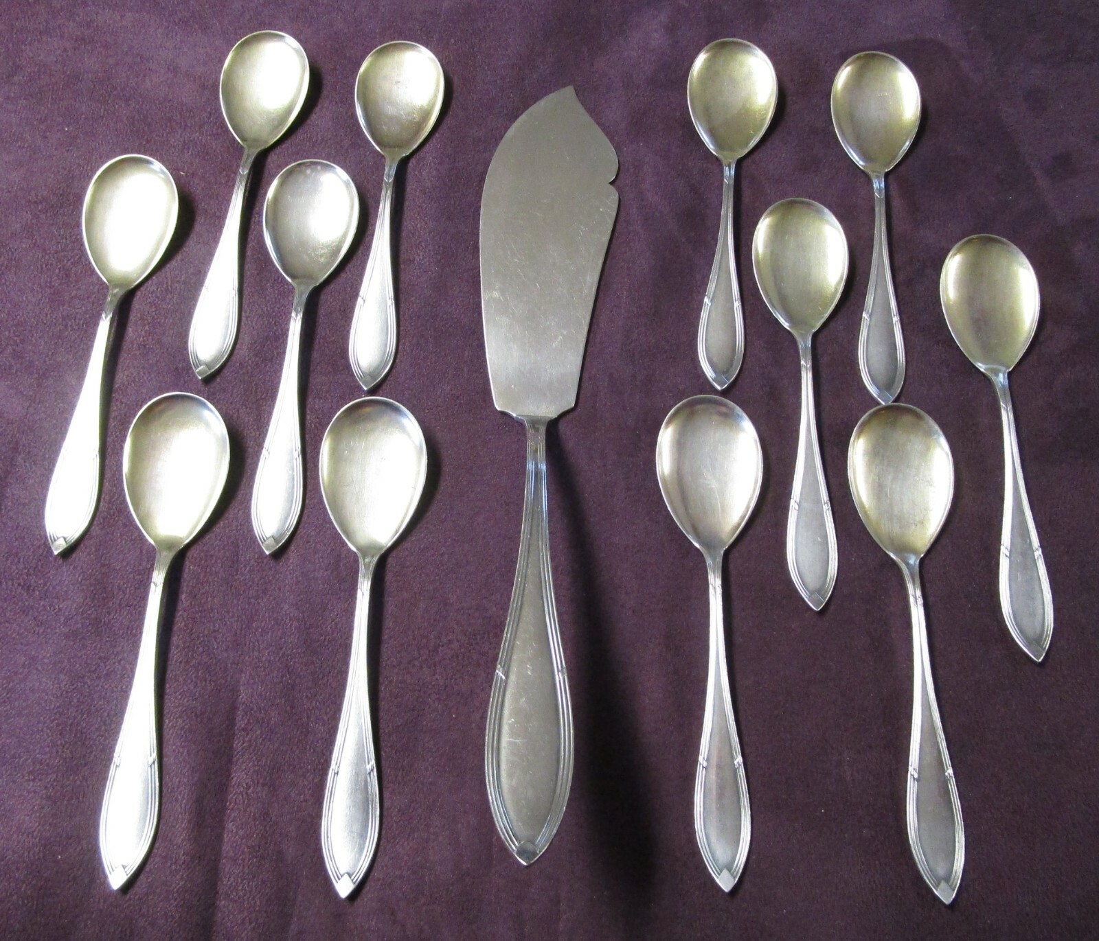Antique German BSF Silverplate 13 Pc Ice Cream Set Art Deco Styling Gilded Bowls