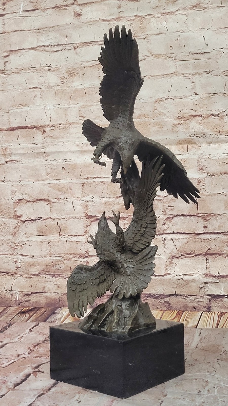 Two American Bald Eagles Fighting Bronze Sculpture Statue Decor Signed Original