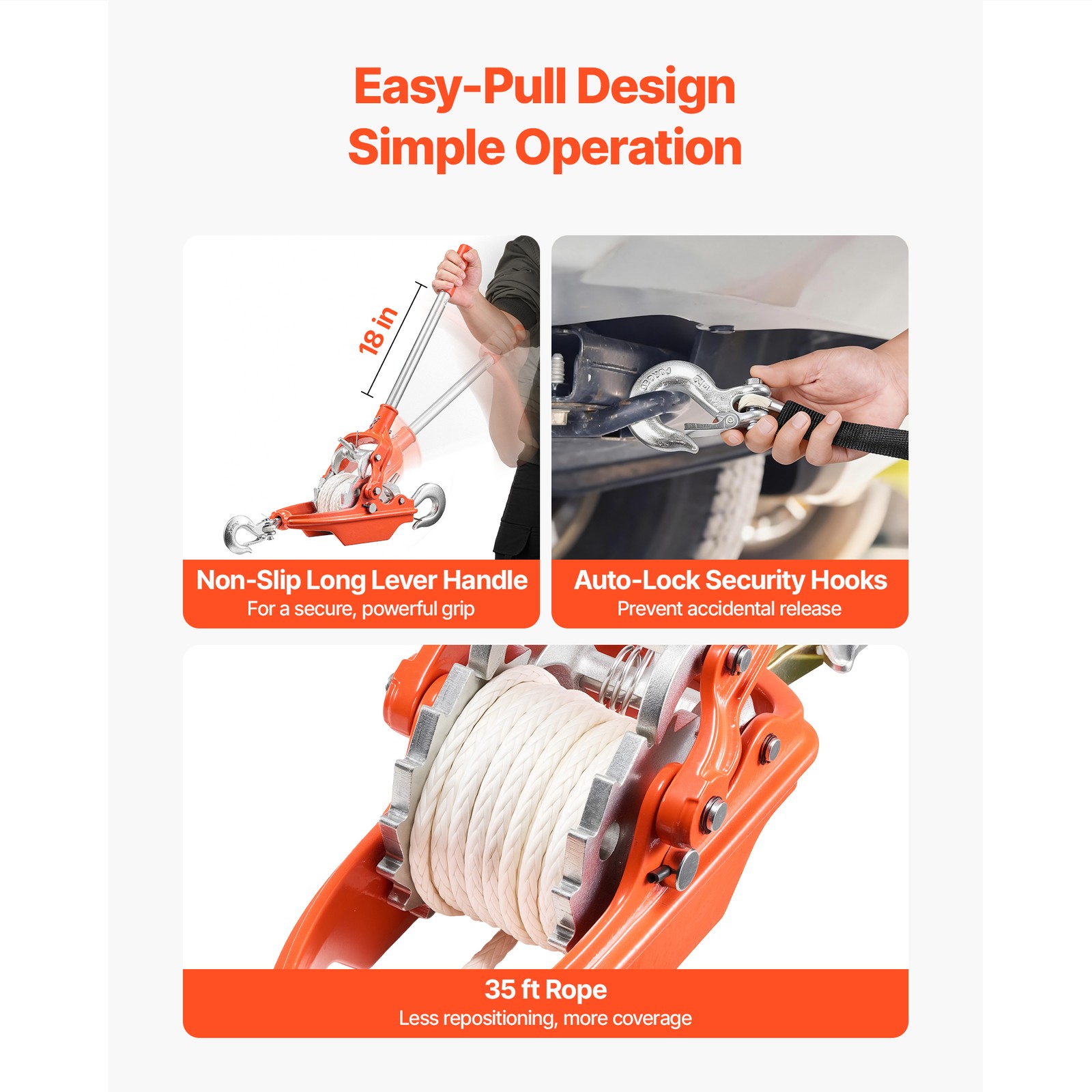 Uimoso Heavy-Duty Rope Puller with 6614 lbs Capacity and 35 ft Durable Rope
