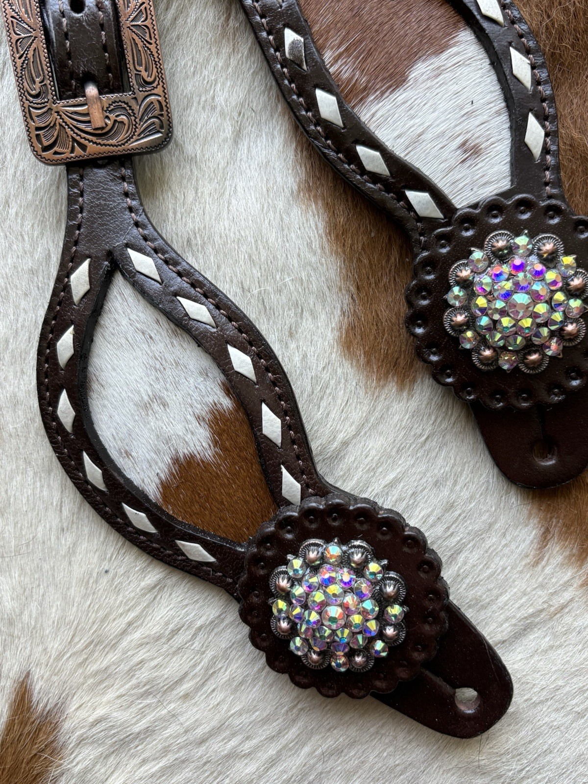 Ladies Top Grain Leather With Hair On Cowhide Western Pair Spur Straps