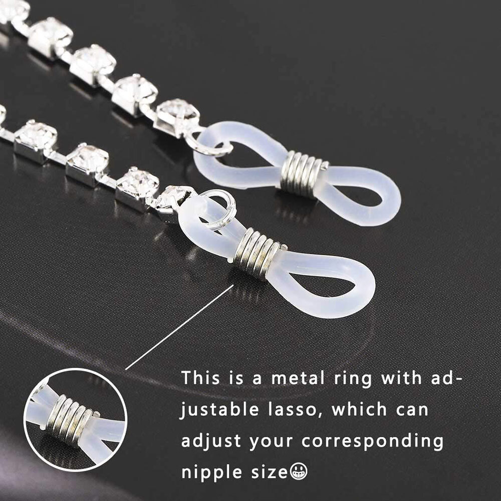 Non Piercing Nipple Rings Silver Rhinestone Body Chain Crystal Necklace forWomen