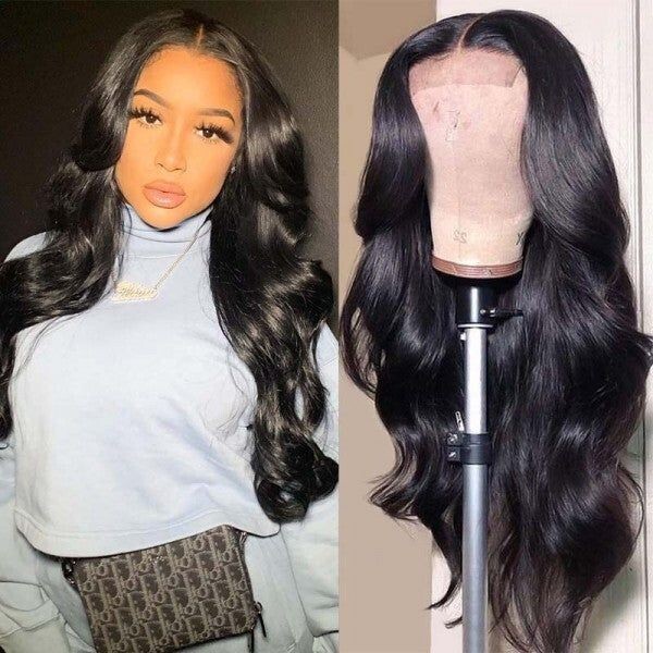 Glueless Lace Front Wigs Pre Plucked Soft as Human Hair Natural Black Loose Wavy