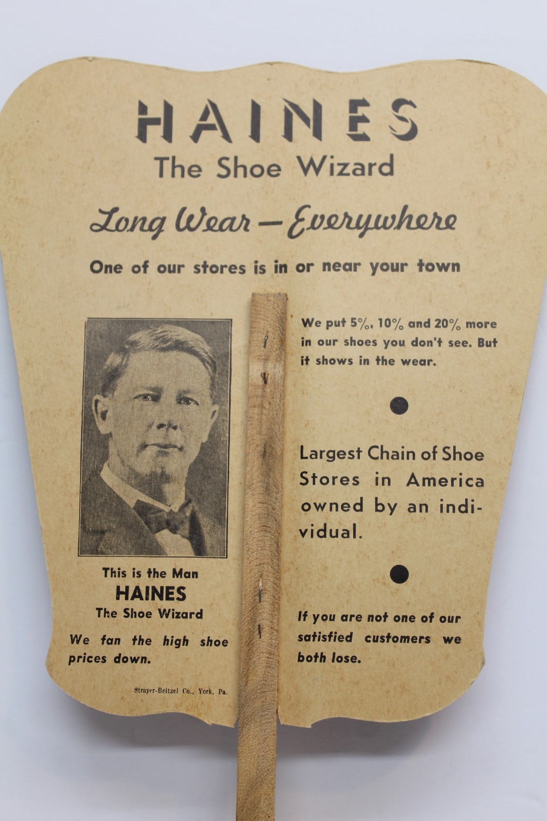 VINTAGE HAINES THE SHOE WIZARD YORK PA ADVERTISING HAND FANS