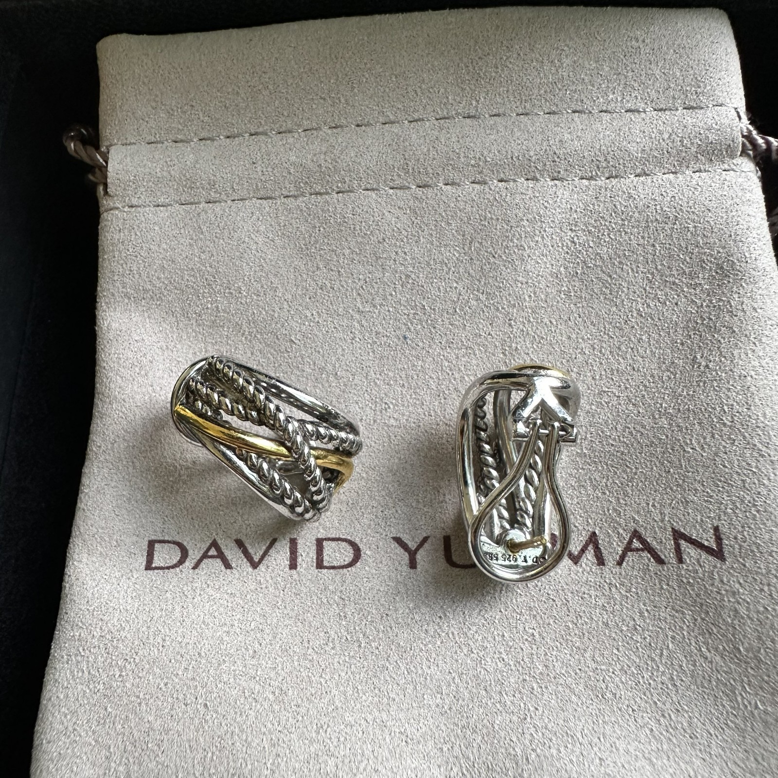 David Yurman Crossover Shrimp Earrings Sterling Silver with 18K Yellow Gold