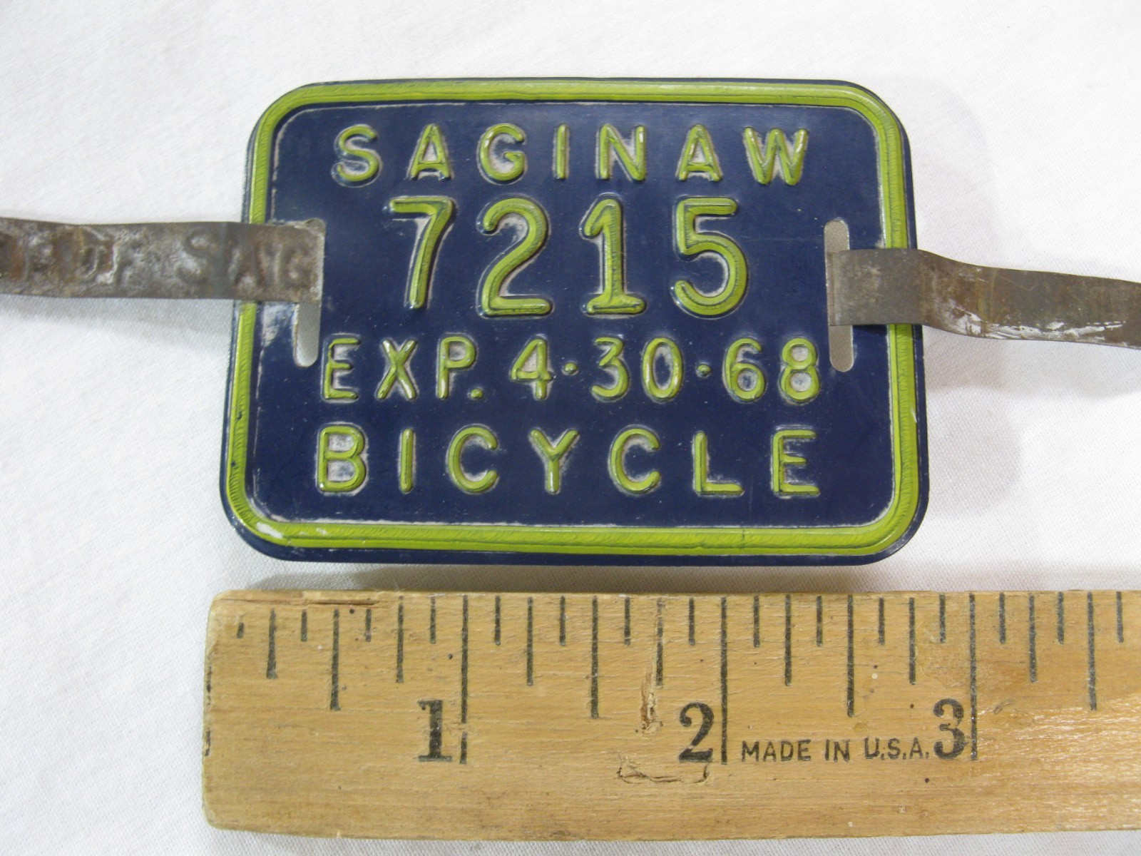 1968 SAGINAW MI MICHIGAN Bicycle Bike License Plate & Seal Tag